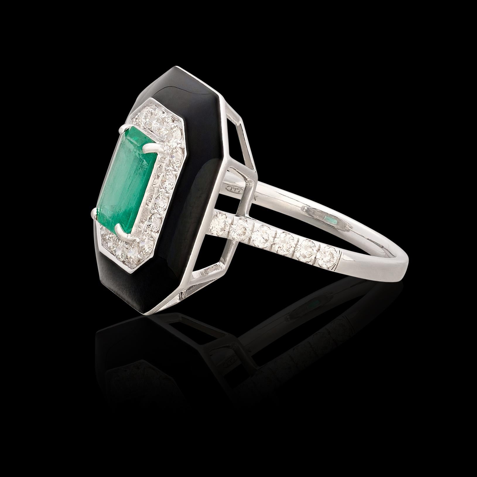 Einzigartiger Ring mit Smaragd, Diamant und Emaille Damen im Angebot