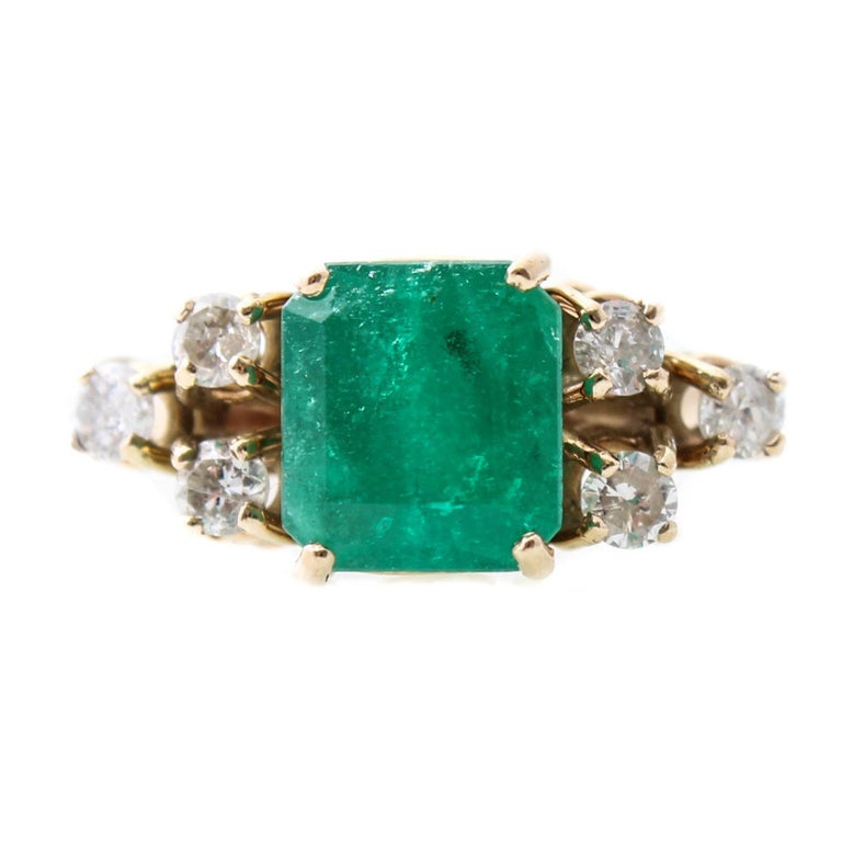 Customizable Unique Emerald Engagement Ring, Antique Emerald Wedding