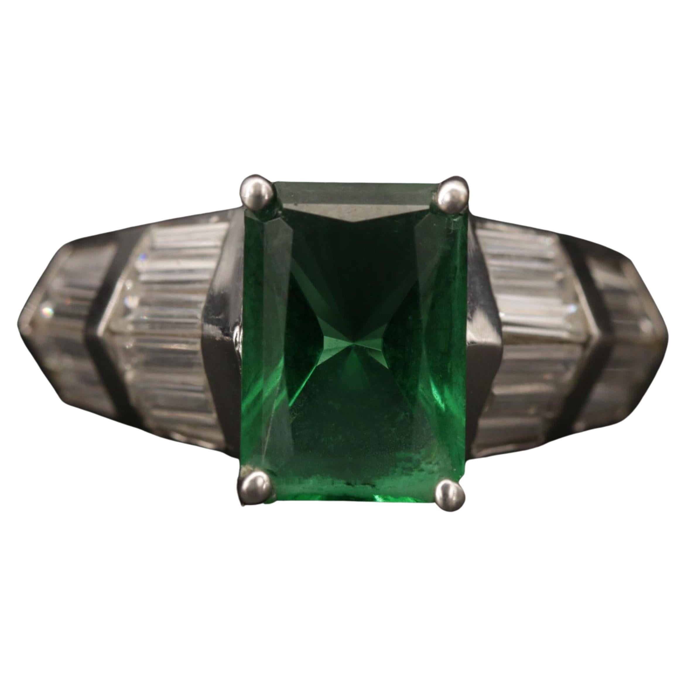 Customizable Unique Emerald Engagement Ring, Antique Emerald Wedding