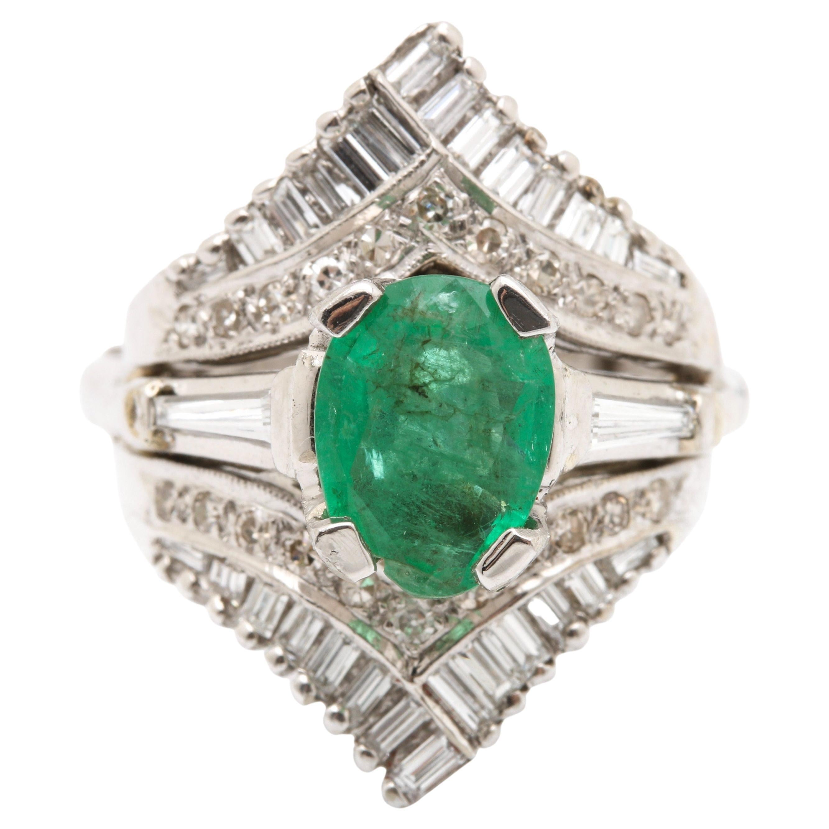 Customizable Oval Cut Unique Emerald Engagement Ring, Antique Half