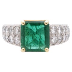 Unique Emerald Engagement Ring, Antique Wedding Ring, Half Eternity