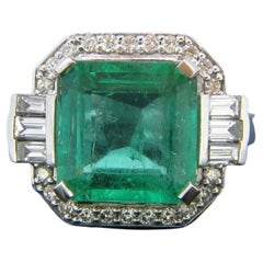 18K Gold 3.5 CT Natural Emerald Diamond Antique Art Deco Style Engagement Ring