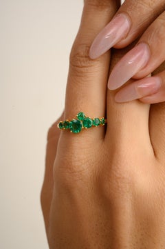 Unique Emerald May Birthstone Half Band Ring for Women in 14k Solid Yellow Gold