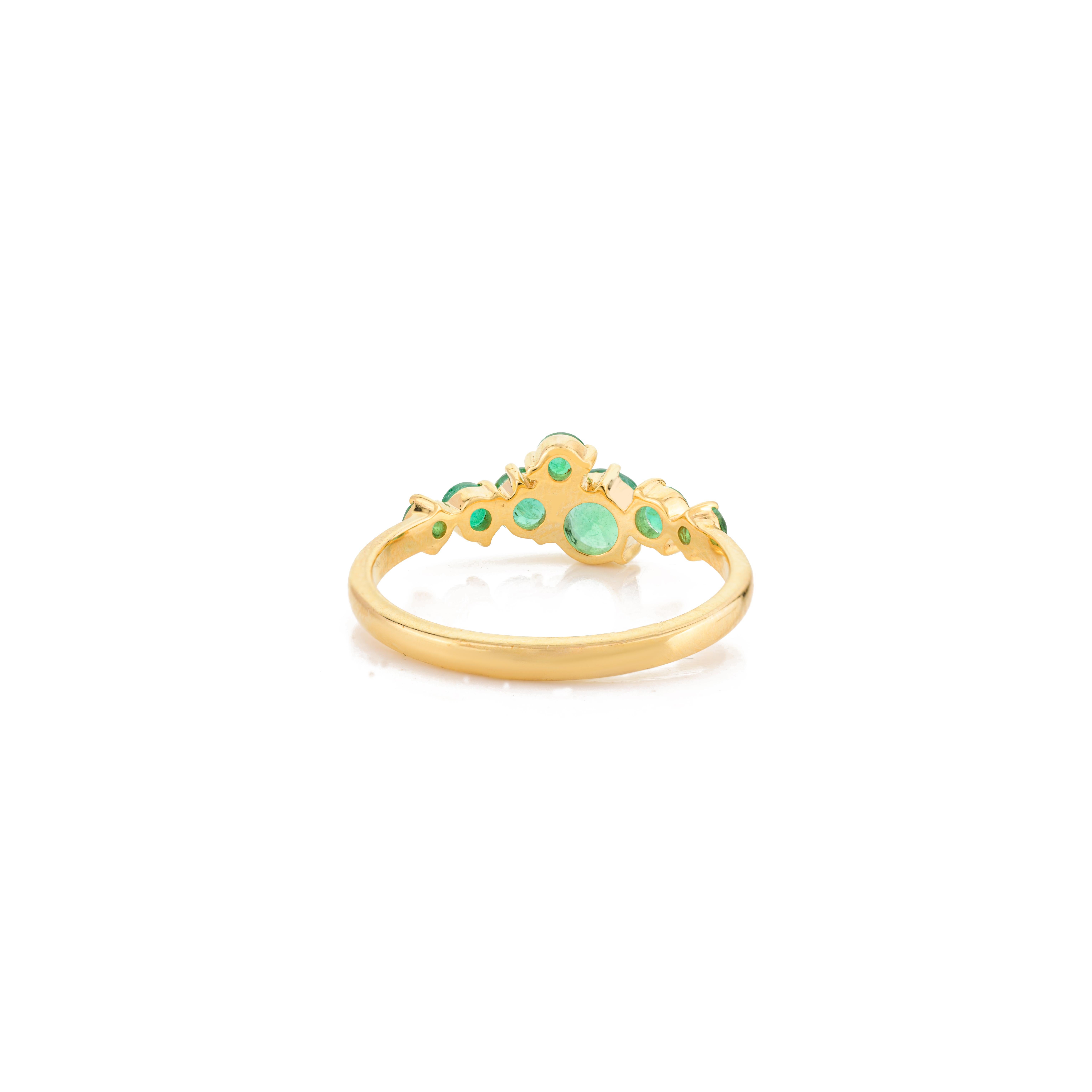 For Sale:  Unique Emerald May Birthstone Half Band Ring for Women in 14k Solid Yellow Gold 4