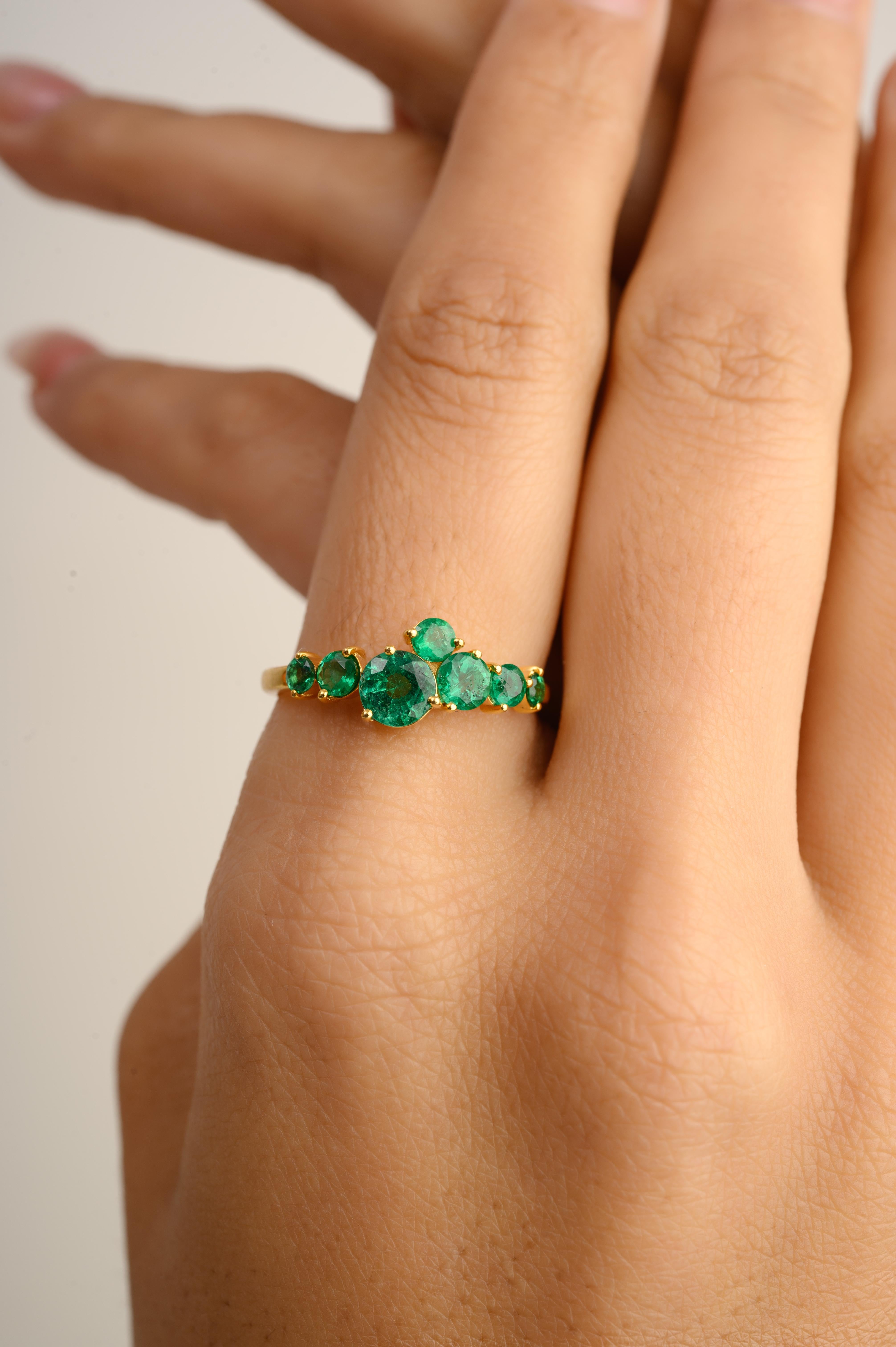 For Sale:  Unique Emerald May Birthstone Half Band Ring for Women in 14k Solid Yellow Gold 5