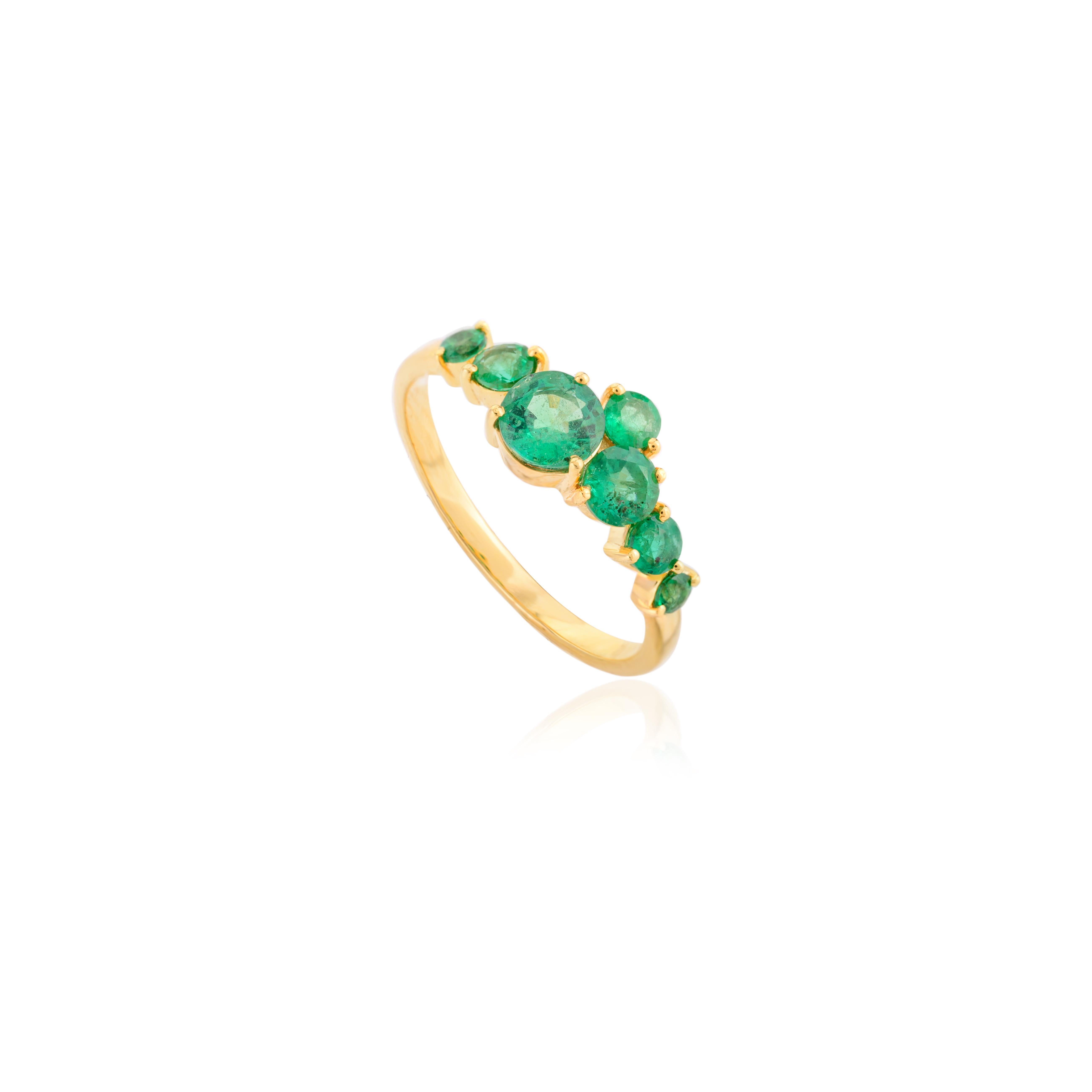 For Sale:  Unique Emerald May Birthstone Half Band Ring for Women in 14k Solid Yellow Gold 6