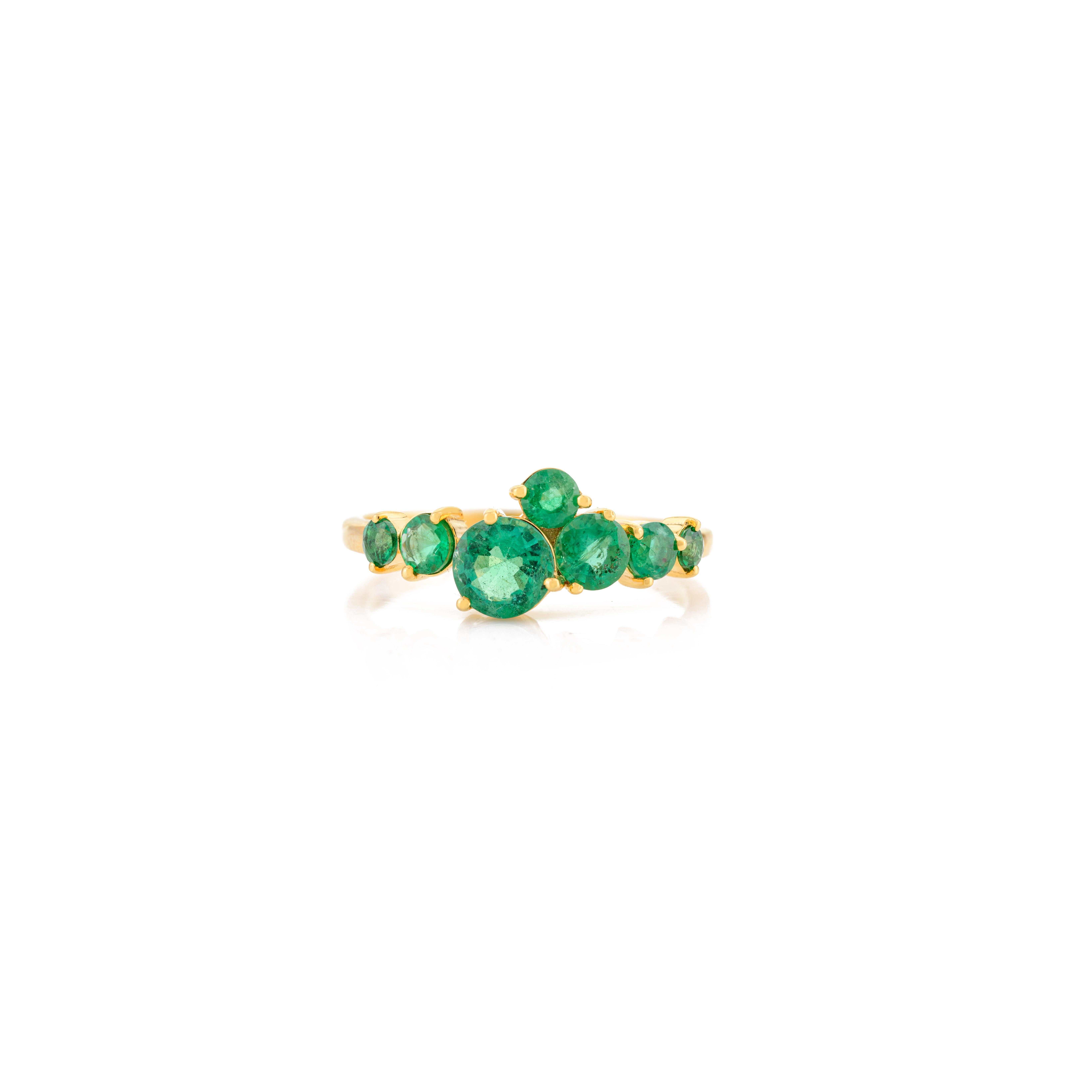 For Sale:  Unique Emerald May Birthstone Half Band Ring for Women in 14k Solid Yellow Gold 7