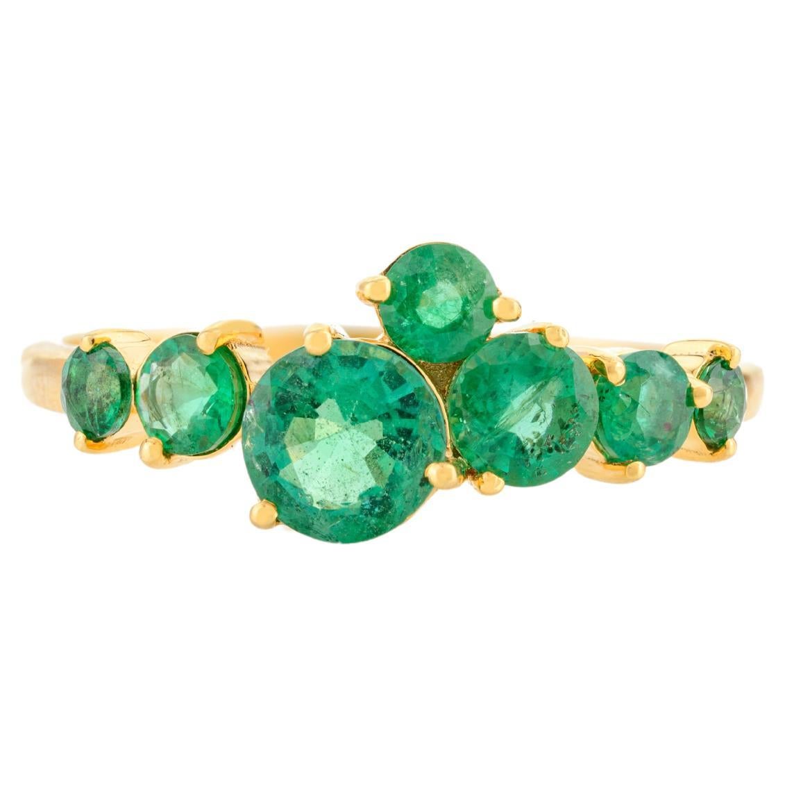 Unique Emerald May Birthstone Half Band Ring for Women in 14k Solid Yellow Gold