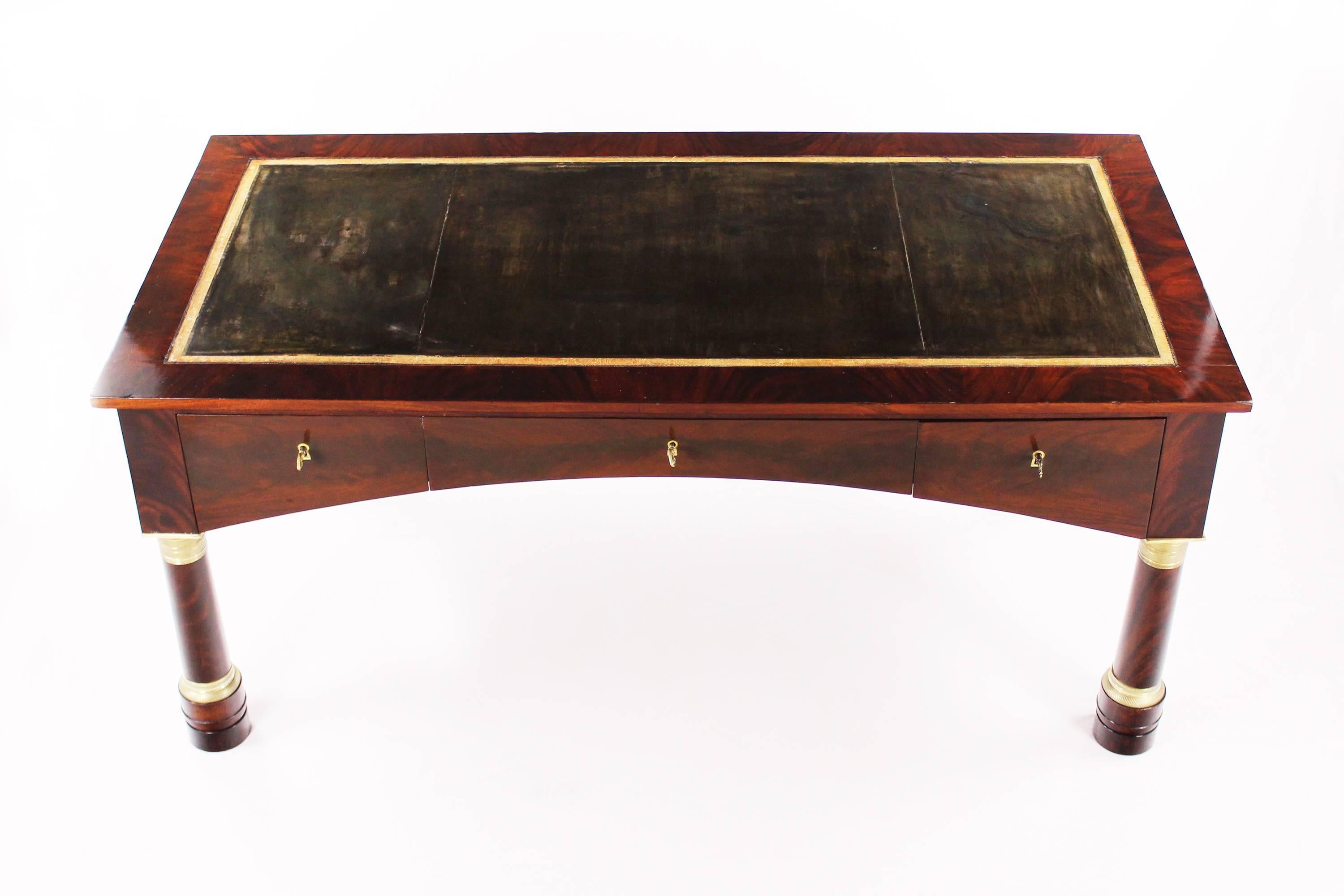 French Unique Empire Desk, Mahogany Veneered, circa 1810, Leather Writing Surface For Sale
