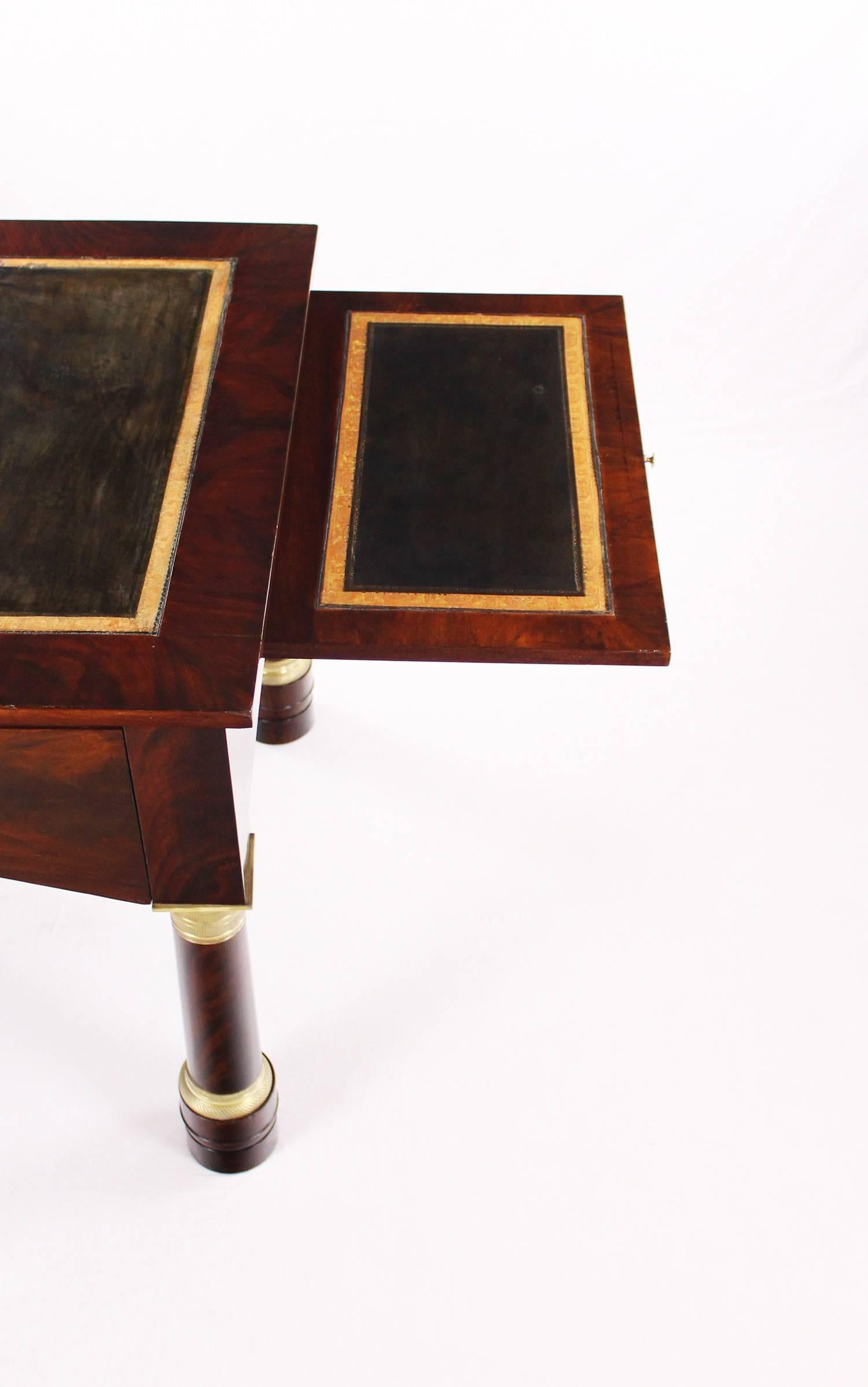 Unique Empire Desk, Mahogany Veneered, circa 1810, Leather Writing Surface For Sale 3