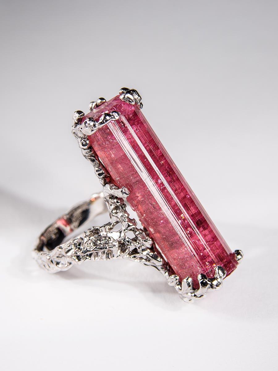 Bague de fiançailles unique en argent, tourmaline rubellite, pierre naturelle rose en vente 5