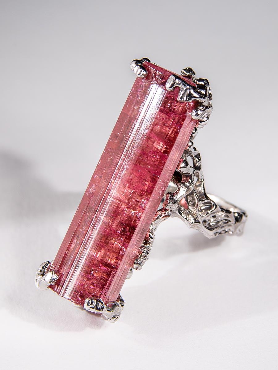 Silver ring with natural crystal of Rubellite Tourmaline 
stone measurements - 0.35 х 0.35 х 1.3 in / 9 х 9 х 33 mm
ring weight - 13.62 grams
ring size - 6.5 US


We ship our jewelry worldwide – for our customers it is free of charge and fully