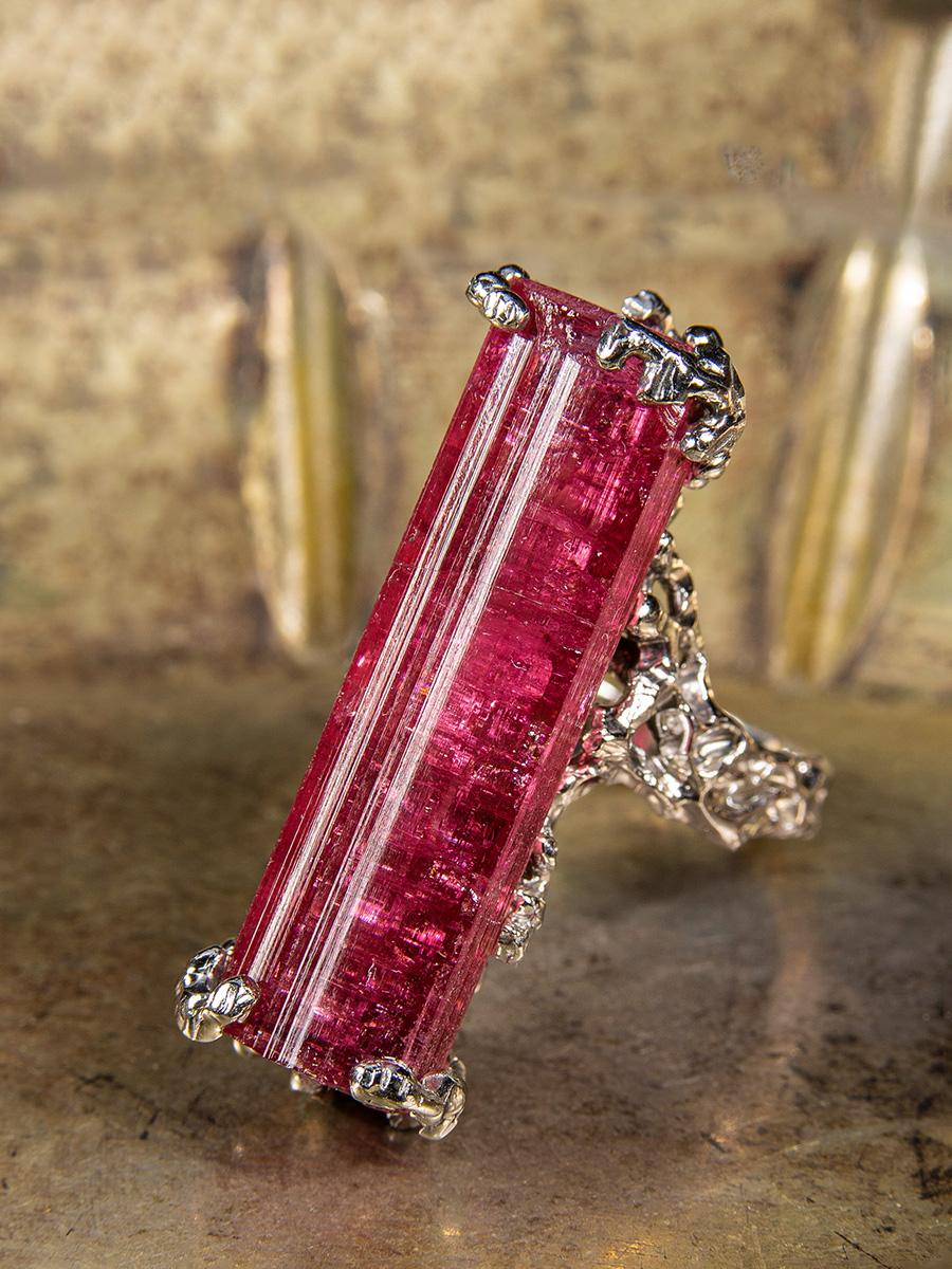 Artisan Unique Engagement Ring Rubellite Tourmaline Silver Ring Pink Natural Gemstone For Sale