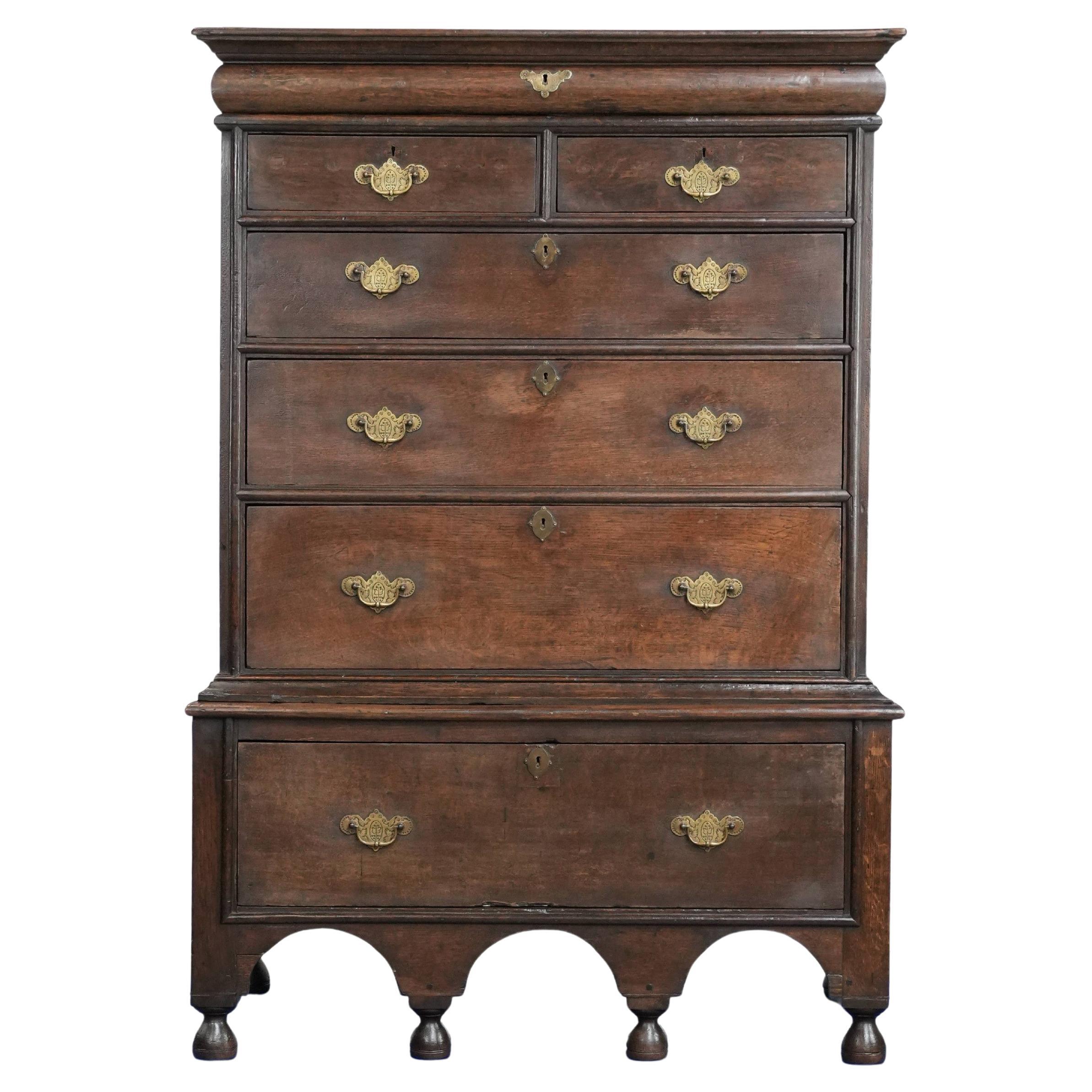 Unique English antique chest of drawers from the early 18th century For Sale