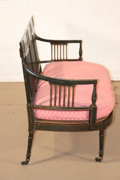Unique English Edwardian Cane Seat Chinoiserie Paint Decorated Settee Loveseat