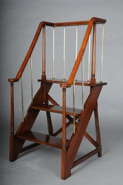 Unique English library ladder, mahogany, 20th century