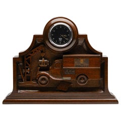 Vintage Unique English WWII Carved Wood Ambulance Clock with Smiths Movement, circa 1943