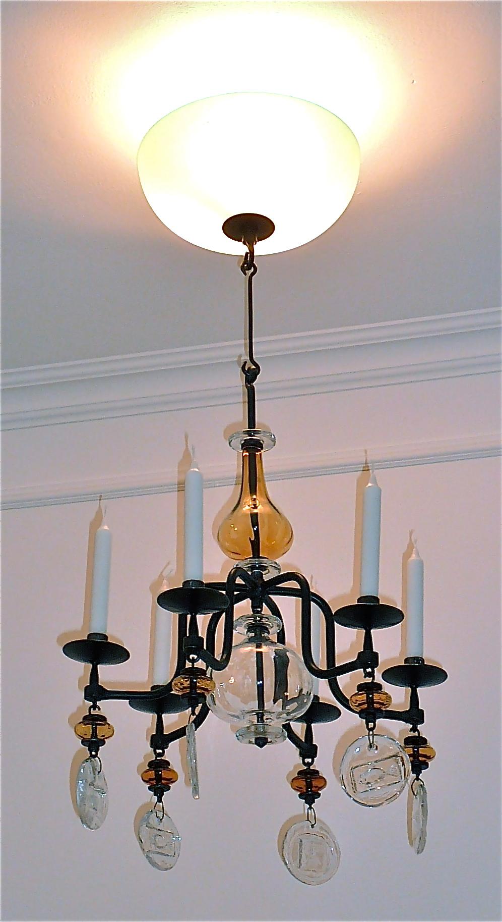 Unique Erik Hoglund Chandelier Electrified Amber Clear Glass Iron Boda Nova 1960 For Sale 3