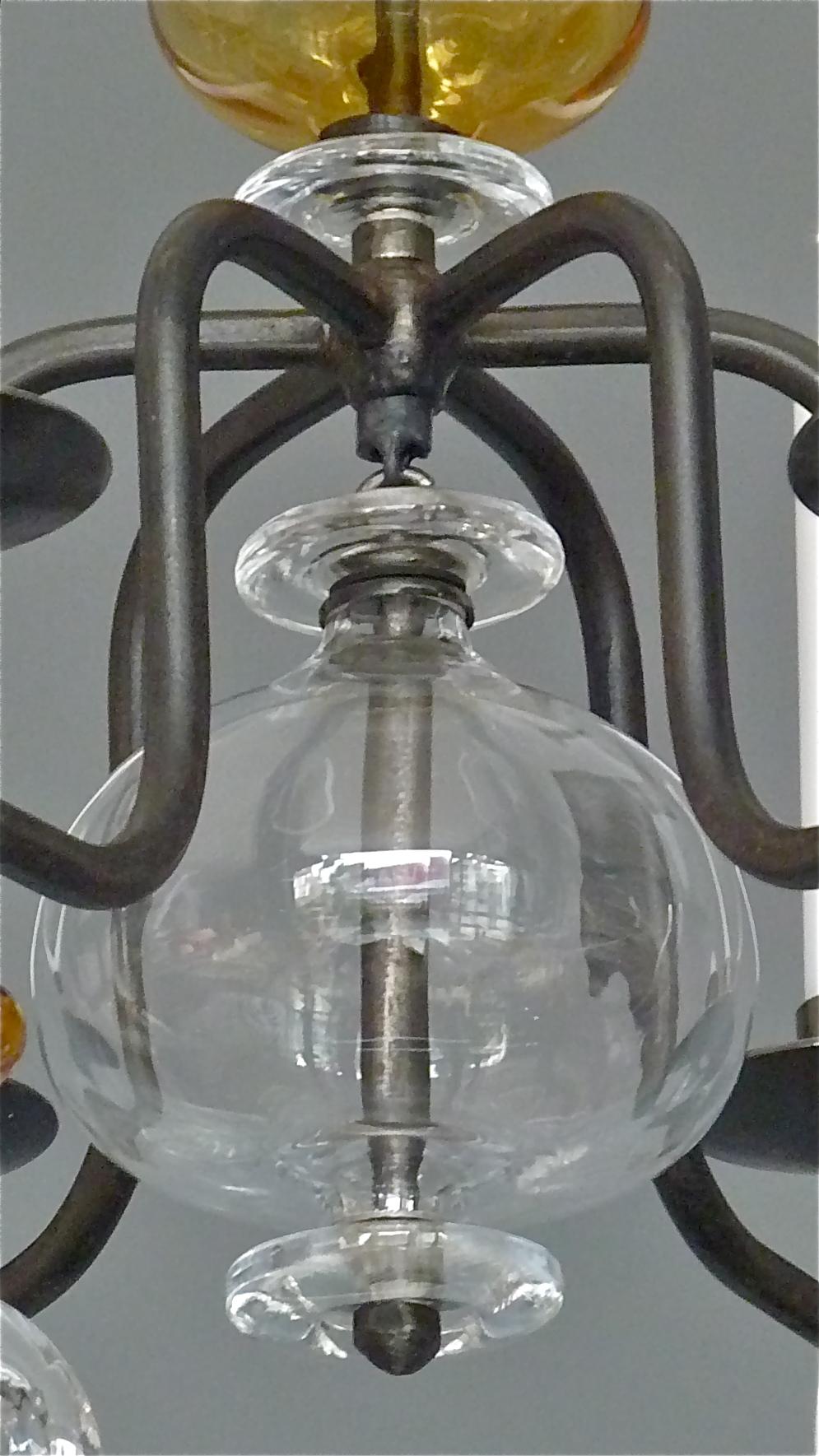 Unique Erik Hoglund Chandelier Electrified Amber Clear Glass Iron Boda Nova 1960 In Good Condition For Sale In Nierstein am Rhein, DE