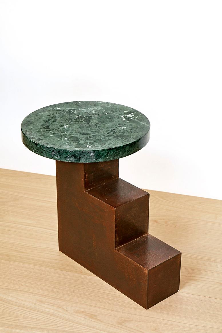 Spanish Unique Escalier Metal Side Table with Marble by Jean-Baptiste Van den Heede