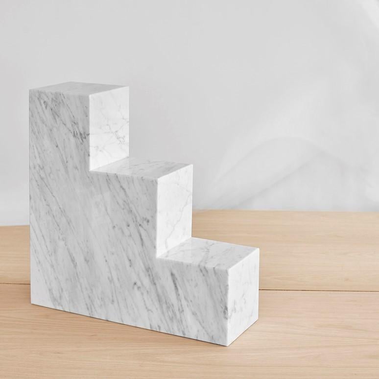 Unique Escalier side table by Jean-Baptiste Van den Heede
Unique Piece Signed and Numbered
Dimensions: W 70 x H 51 cm 
Materials: Carrara Marble
Other Sizes and Materials Available.

ESCALIER 1 2 3 auxiliary side tables. Carrara marble with a