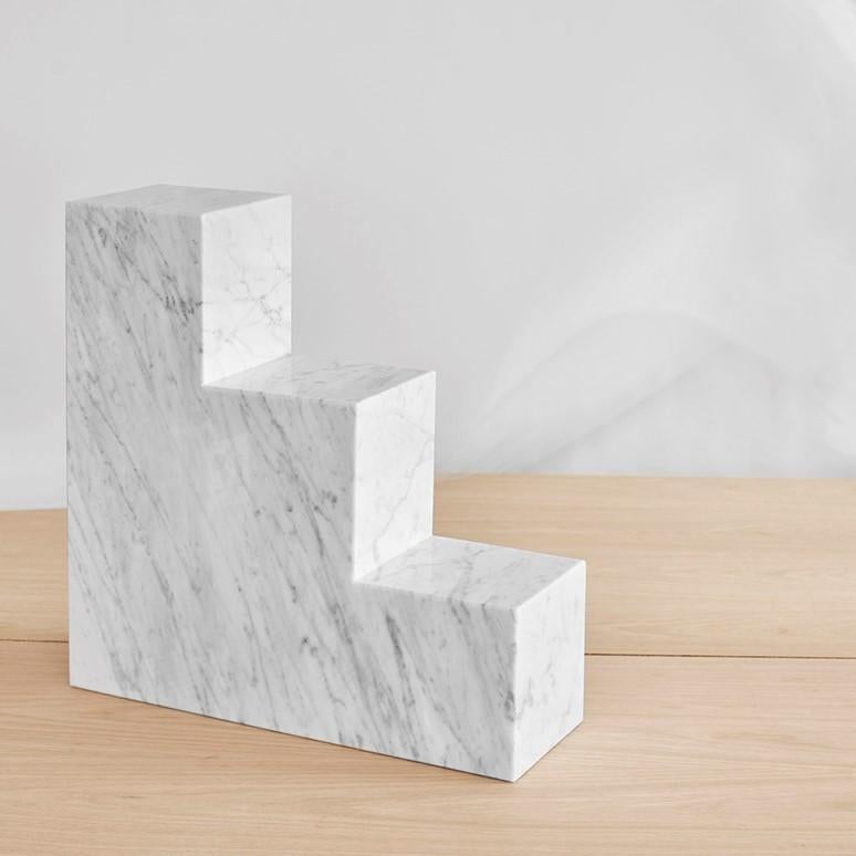 Unique Escalier side table by Jean-Baptiste Van den Heede
Unique piece signed and numbered
Dimensions: W 70 x H 51 cm 
Materials: carrara marble
Other sizes and materials available.

ESCALIER 1 2 3 auxiliary side tables. Carrara marble with a