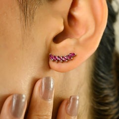 Pendientes Únicos de Rubí Natural Cotidiano con Alas de Oro Blanco Macizo de 14K