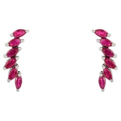 Unique Everyday Natural Ruby with 14K Solid White Gold Wing Stud Earrings