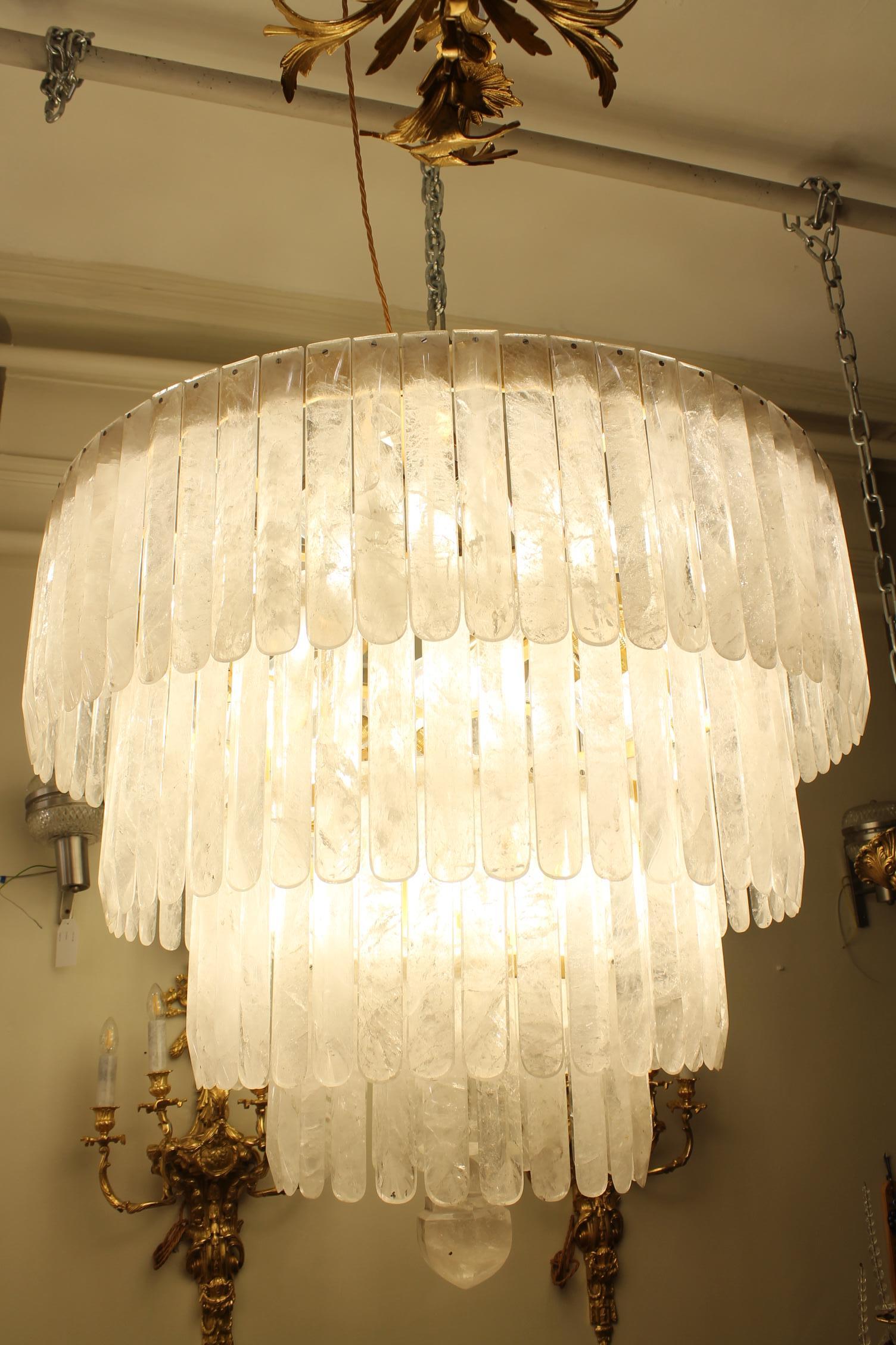 Unique Exceptional pair of rock crystal chandeliers with four tiers sixty light For Sale 3