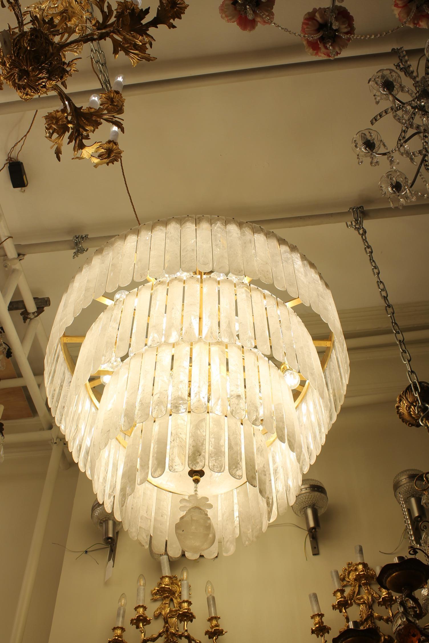 Unique Exceptional pair of rock crystal chandeliers with four tiers sixty light For Sale 5