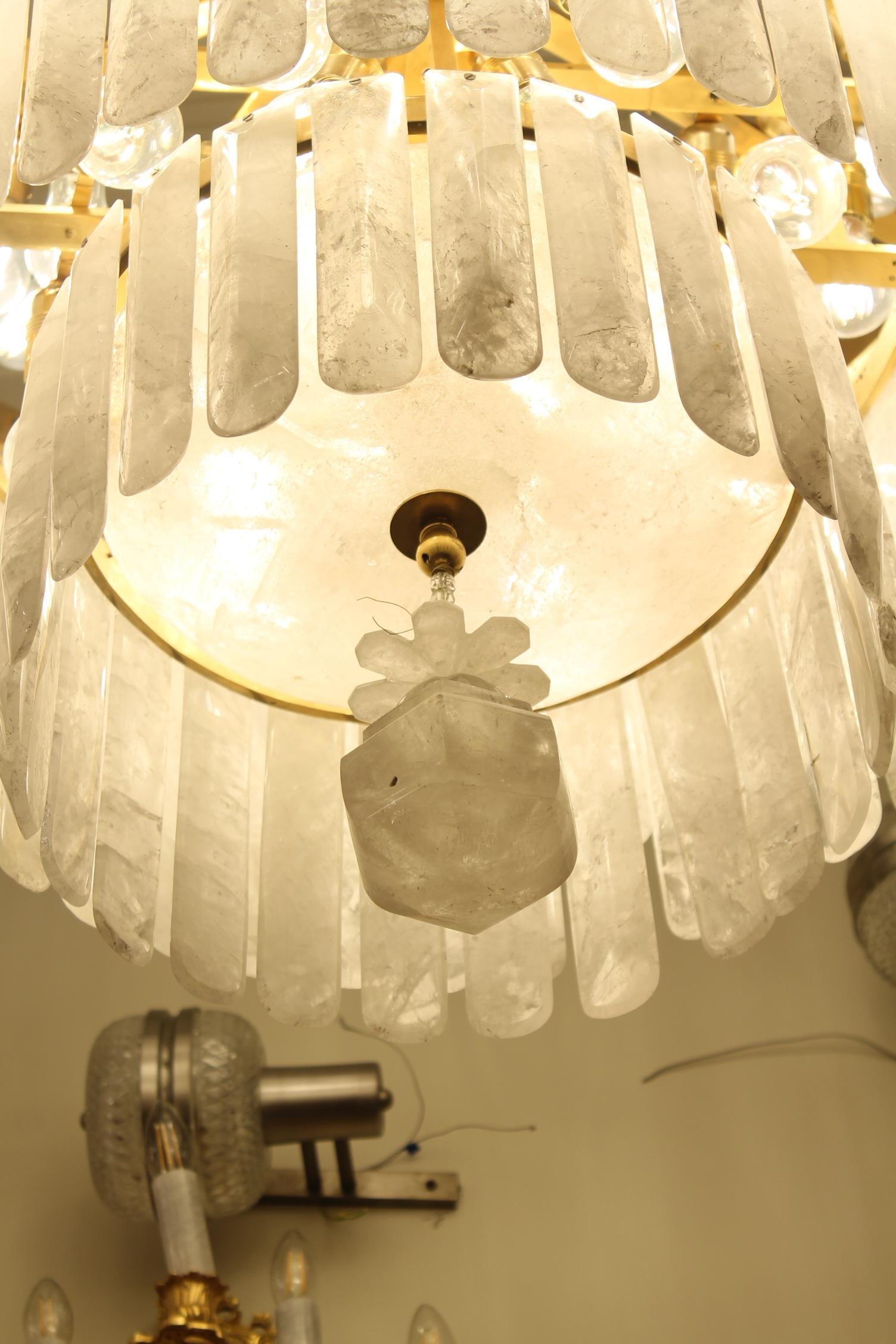 Unique Exceptional pair of rock crystal chandeliers with four tiers sixty light For Sale 4