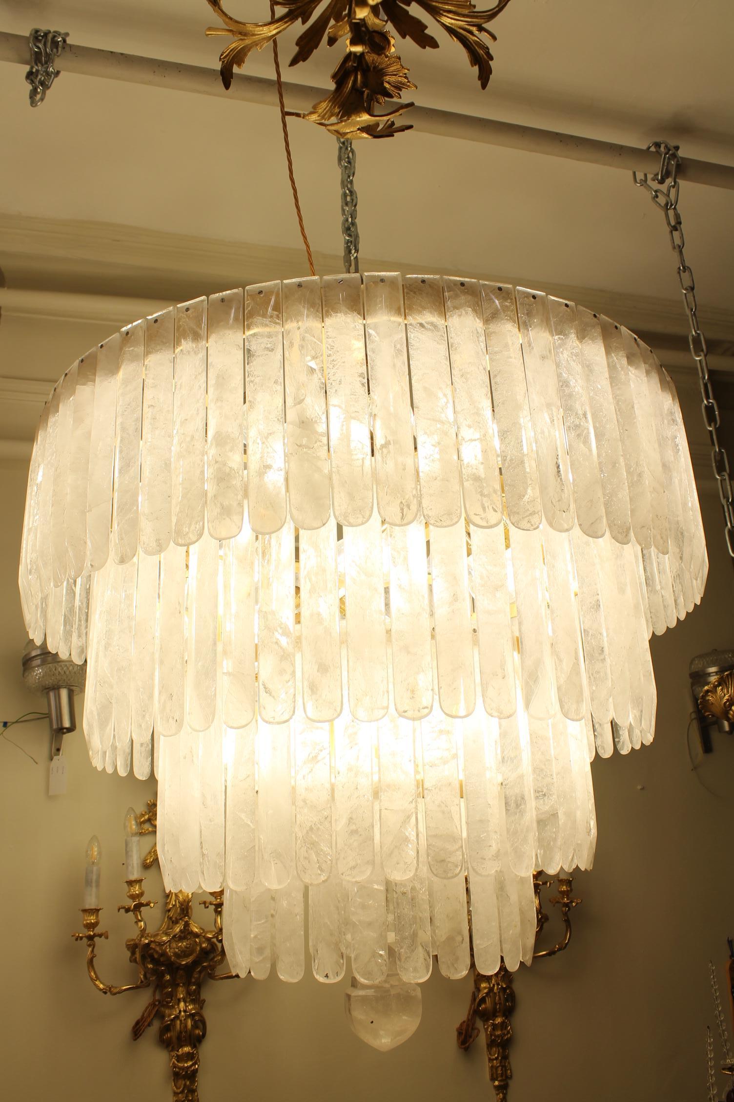Unique Exceptional pair of rock crystal chandeliers with four tiers sixty light For Sale 2