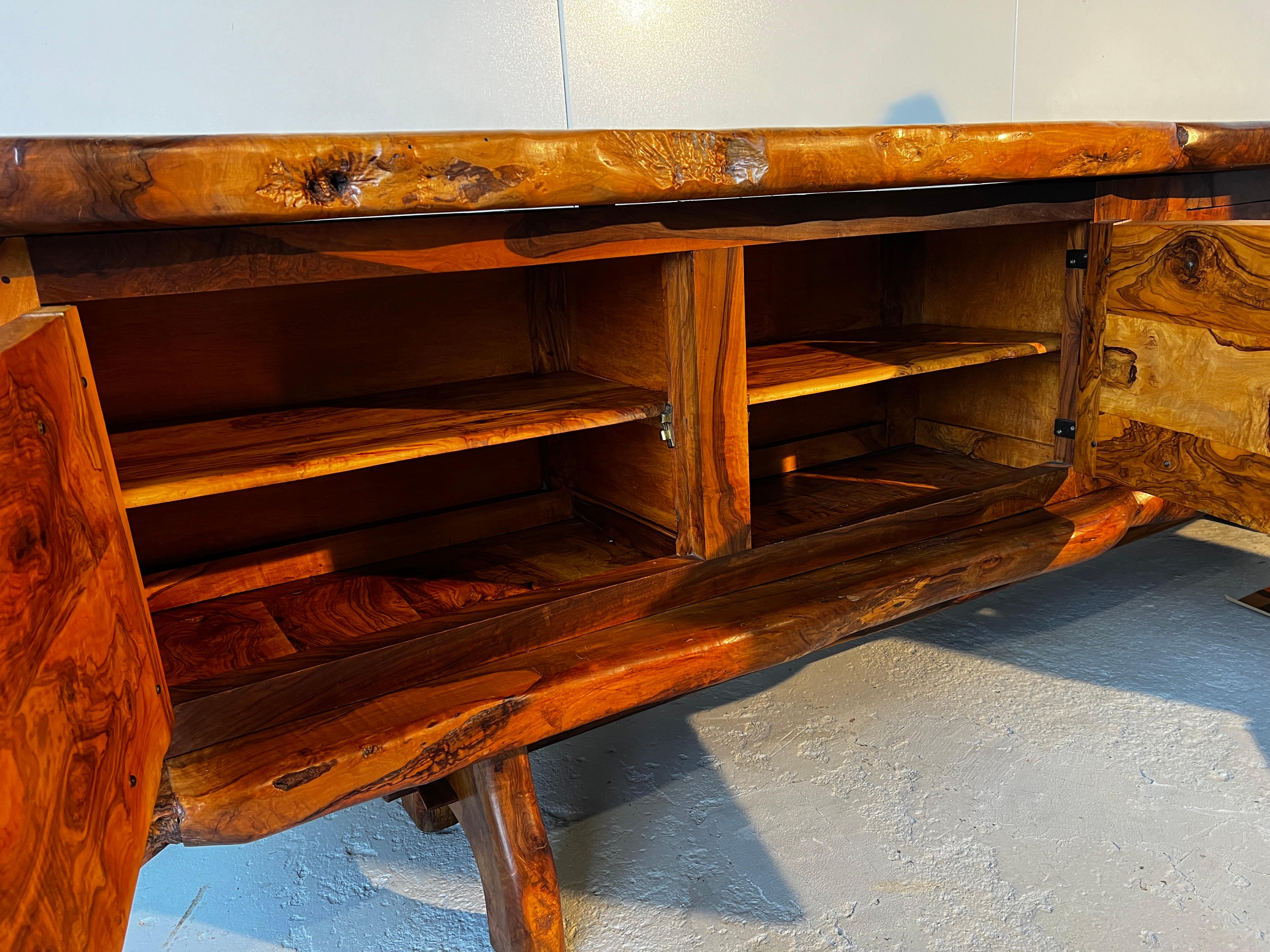 Wrought Iron Unique, exceptional solid olive wood enfilade by Maison skela 1960s For Sale
