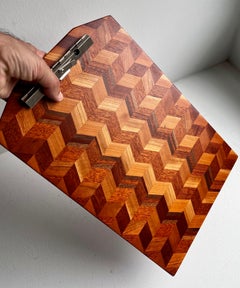 1970s Herringbone Design Exotic Mixed Wood Butcher Block Clipboard