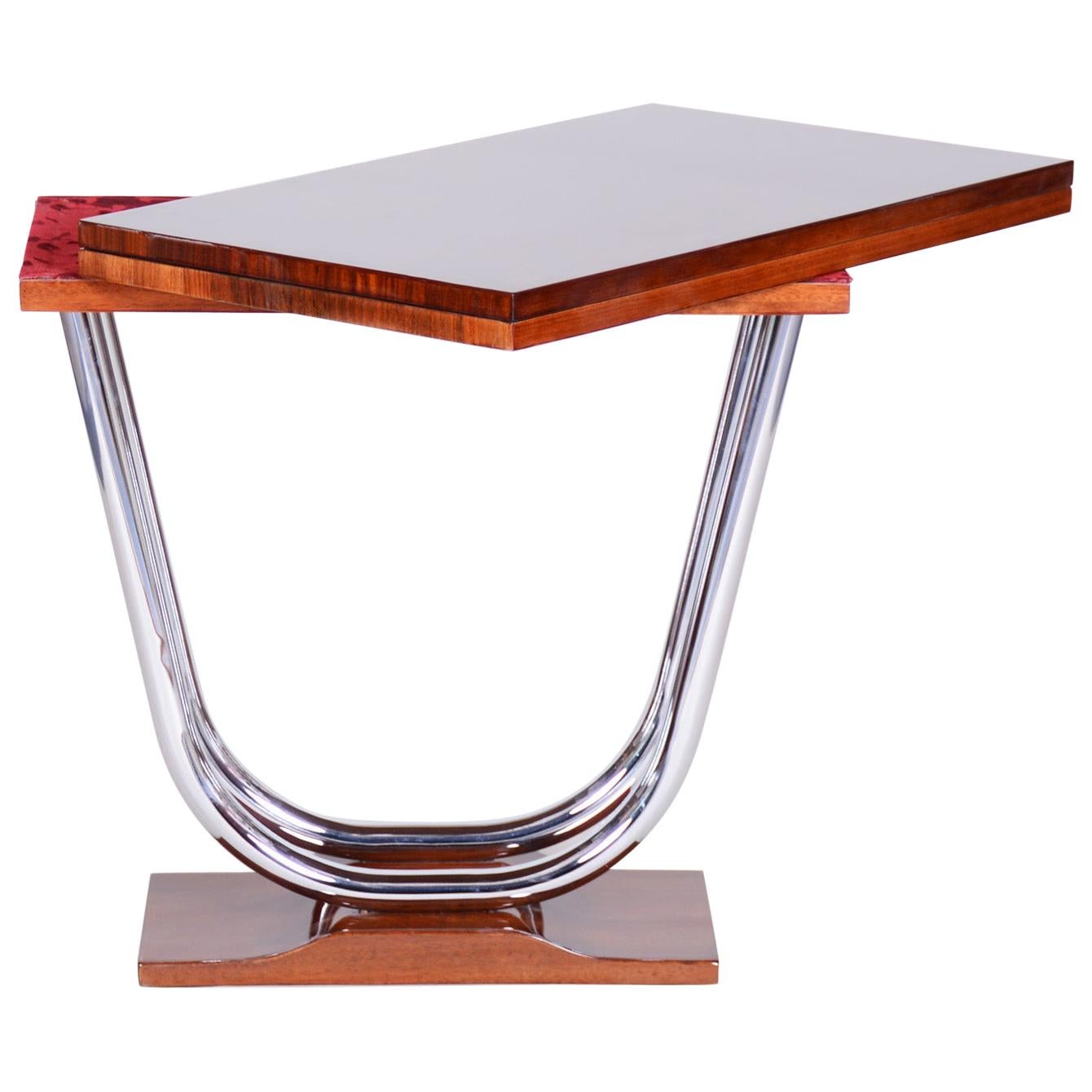 Unique Extendable Art Deco Coffee - Card Table, Chrome and Palisander, 1920s