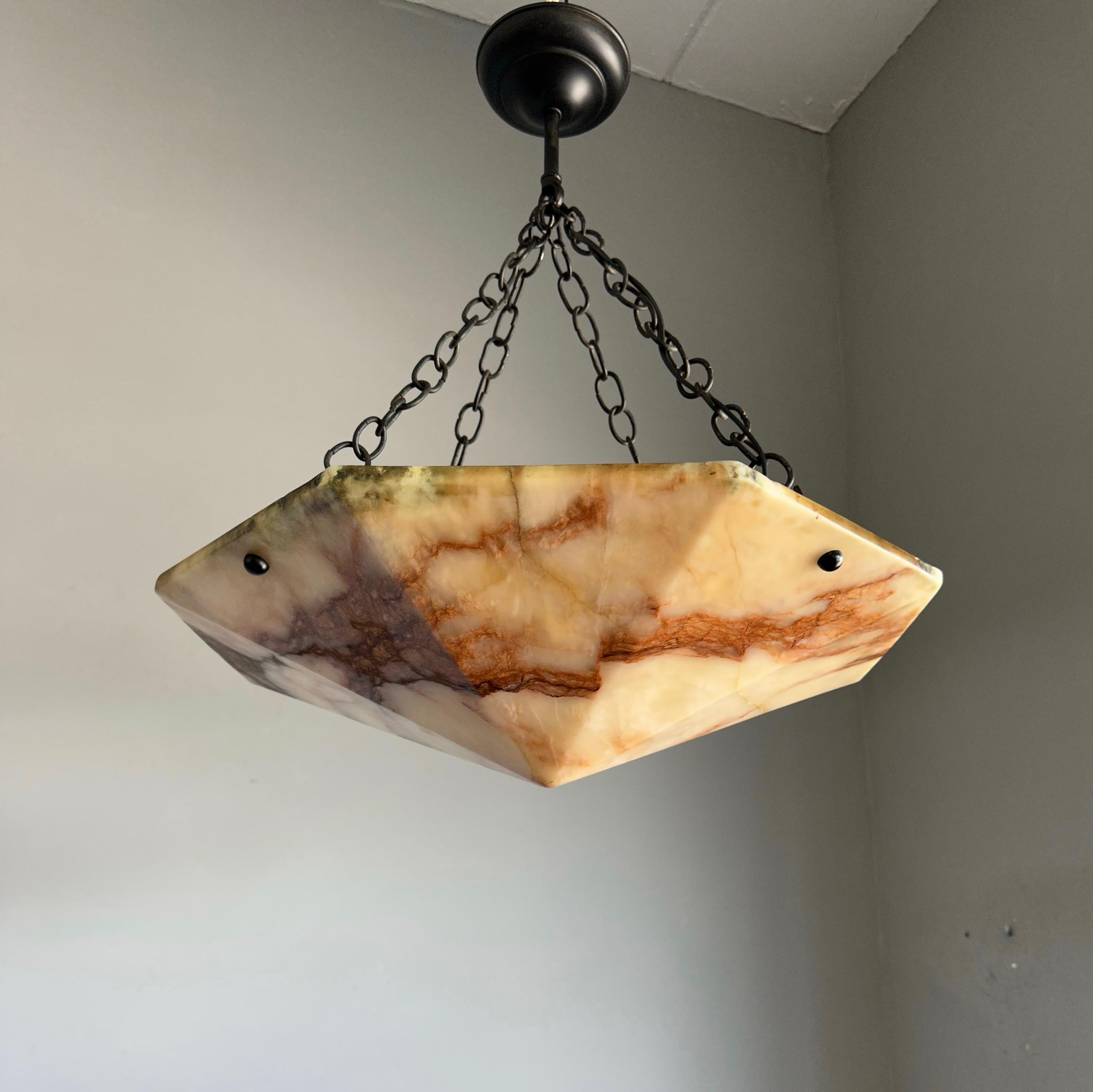 Extra Large 22.7Ø Unique Art Deco Diamond Shape Alabaster Pendant / Chandelier For Sale 7