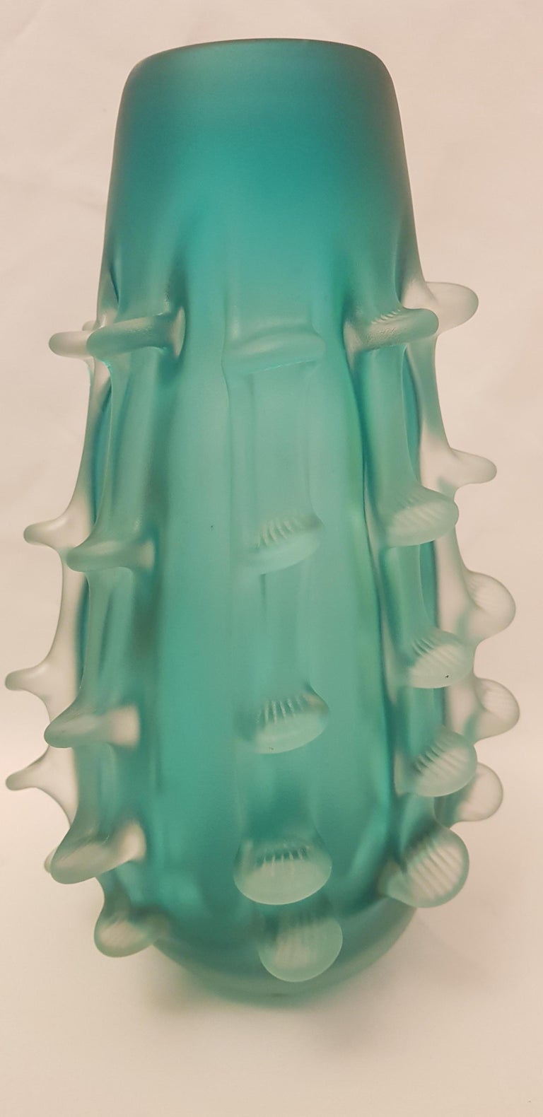 Unique Extralarge Gino Cenedese Signed Blue marine Frosted Glass Vase