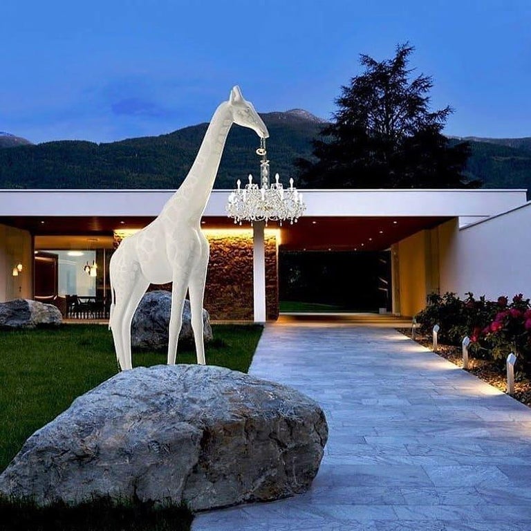 13 Feet Tall Life-Size White Giraffe Outdoor Chandelier, Designed by