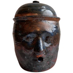 Pot à visage unique avec couvercle, signé Waar, 1986