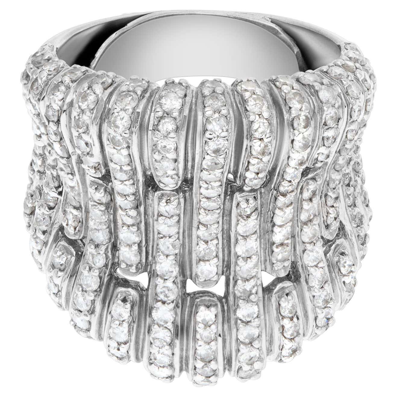 Fan Made Rings Unique fan design 18k white gold ring with over 1.0 carat in micro pave ...