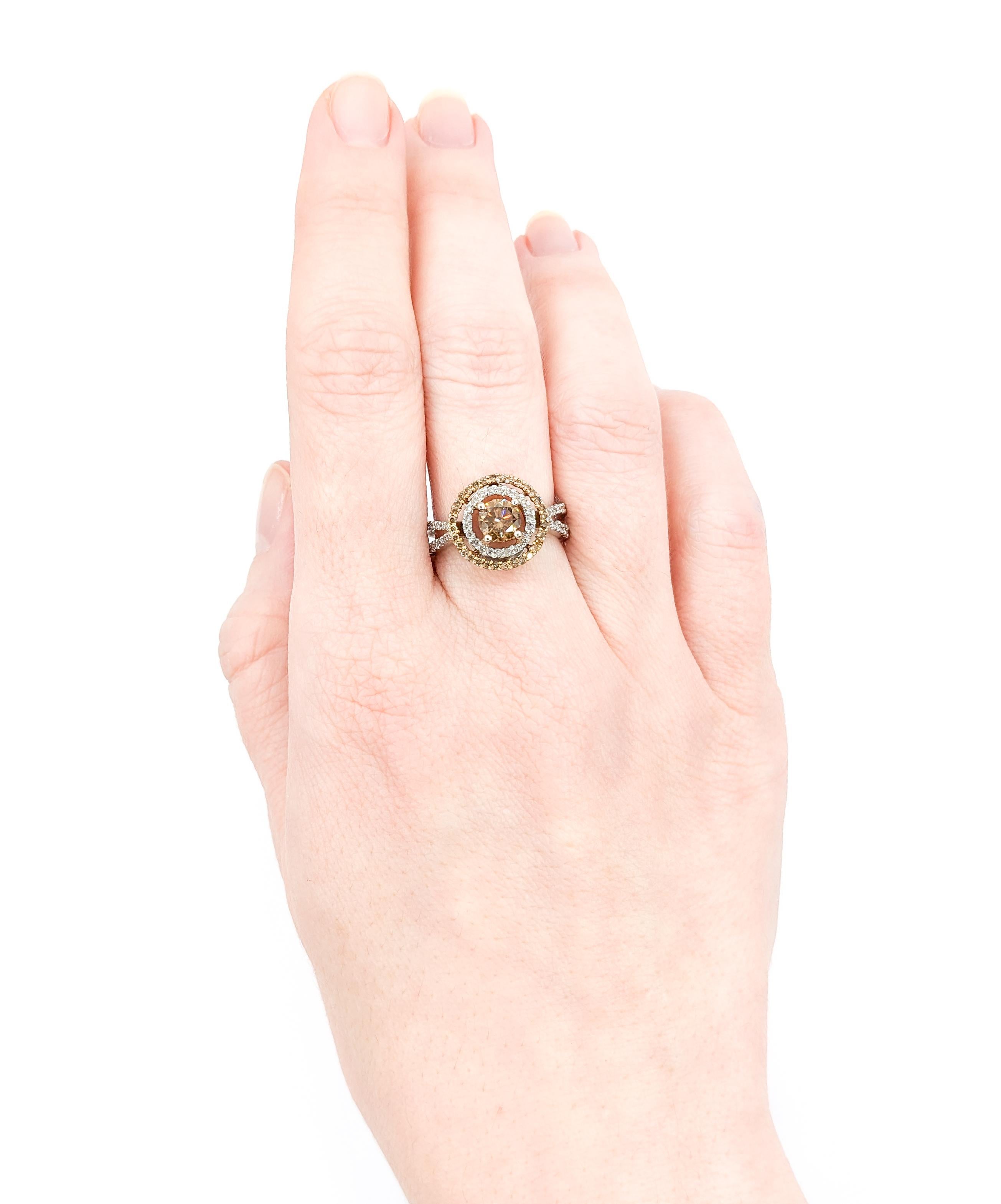 Women's Unique Fancy Colored Diamond Double Halo Ring For Sale