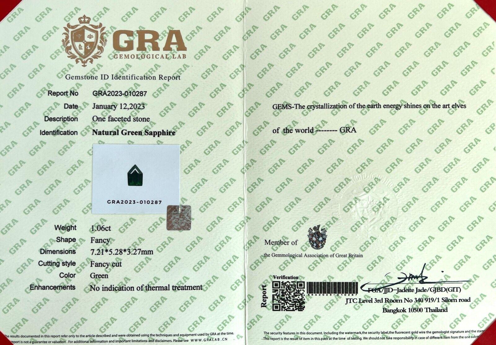 Einzigartiger unerhitzter GRA-zertifizierter 1,06 Karat grüner Saphir im Fancy-Schliff im Angebot 2