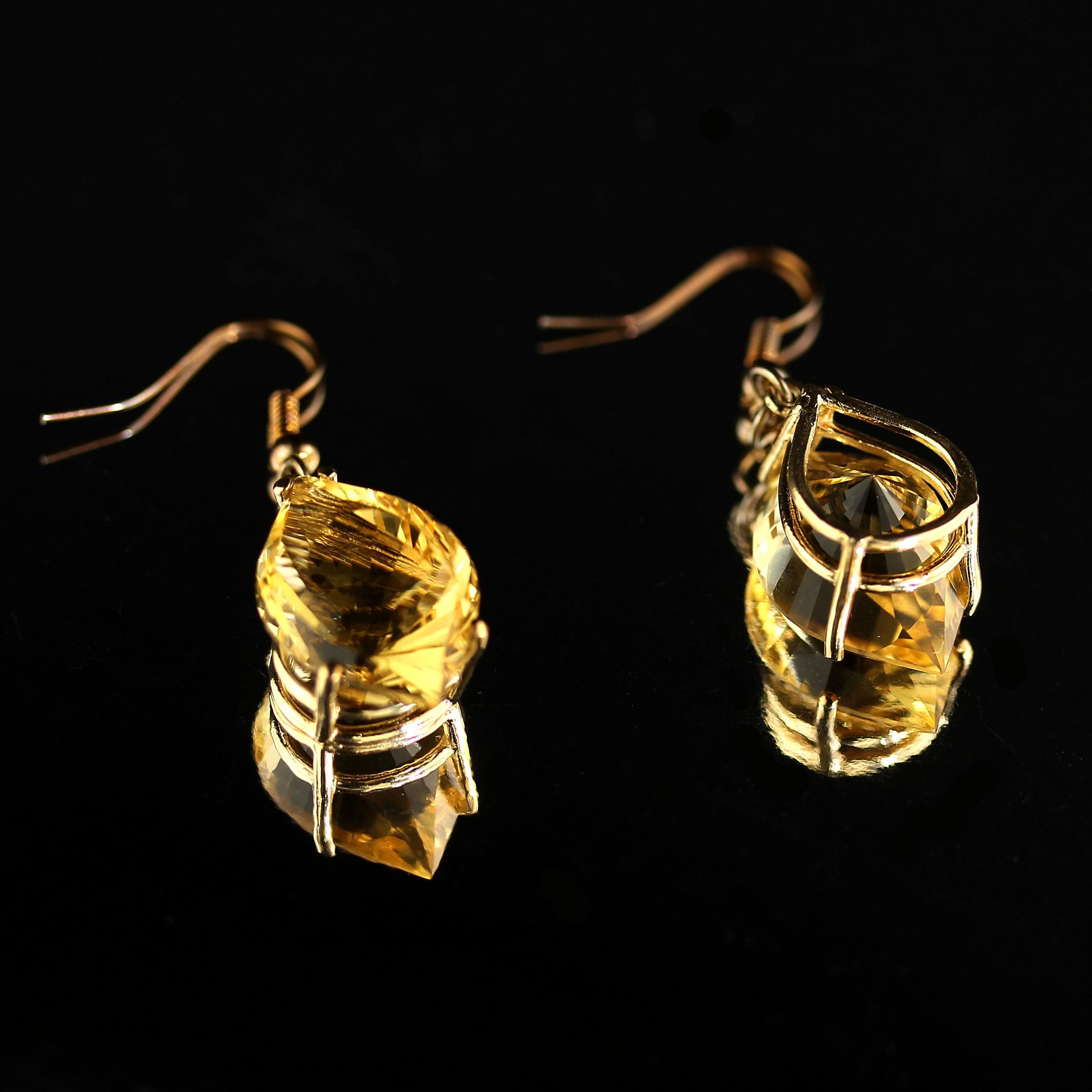 AJD Unique Fancy Cut Golden Citrine Earrings in 14 Karat Yellow Gold For Sale 6