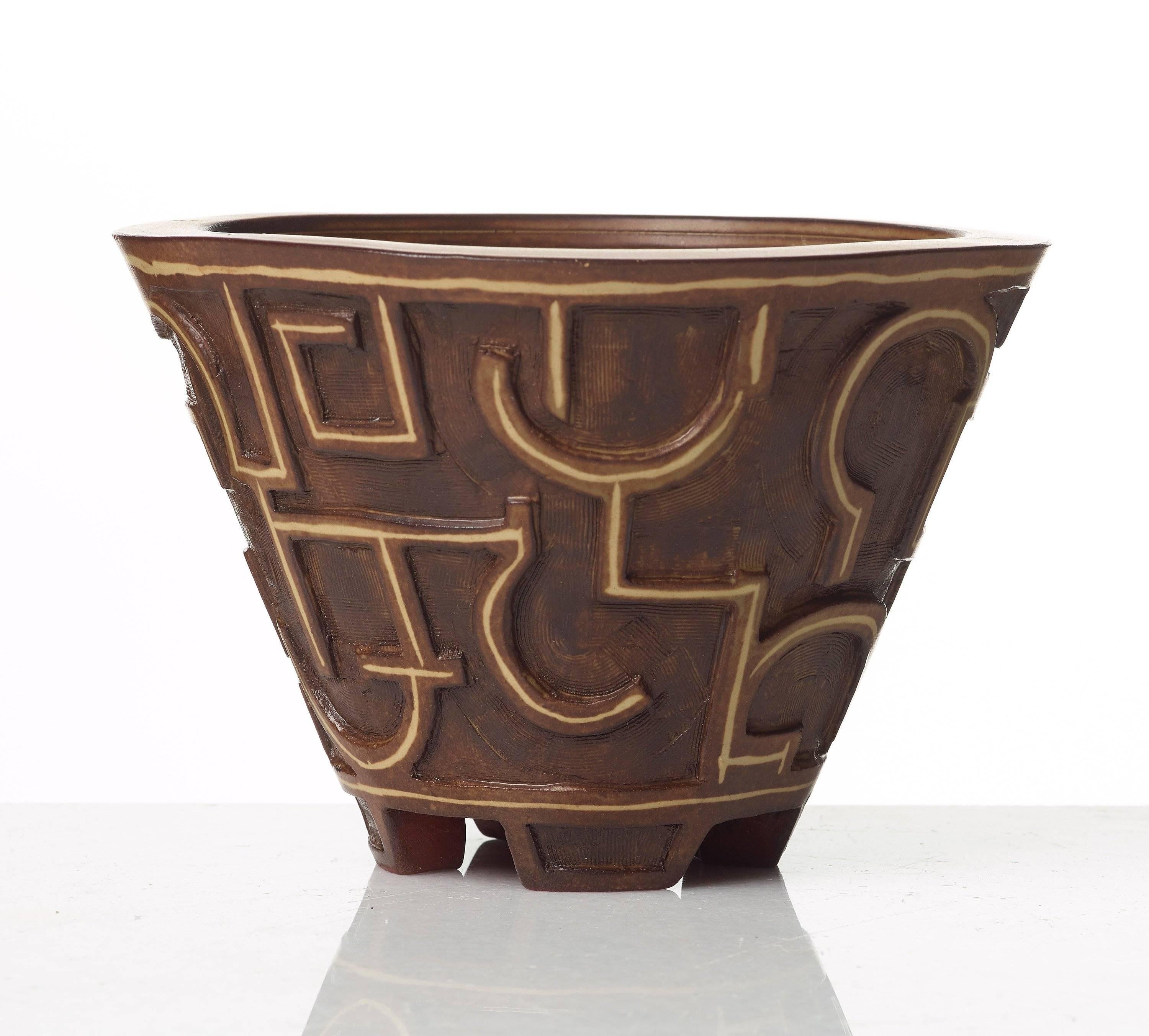 Mid-20th Century Unique Farsta Stoneware Bowl by Wilhelm Kåge for Gustavsberg For Sale