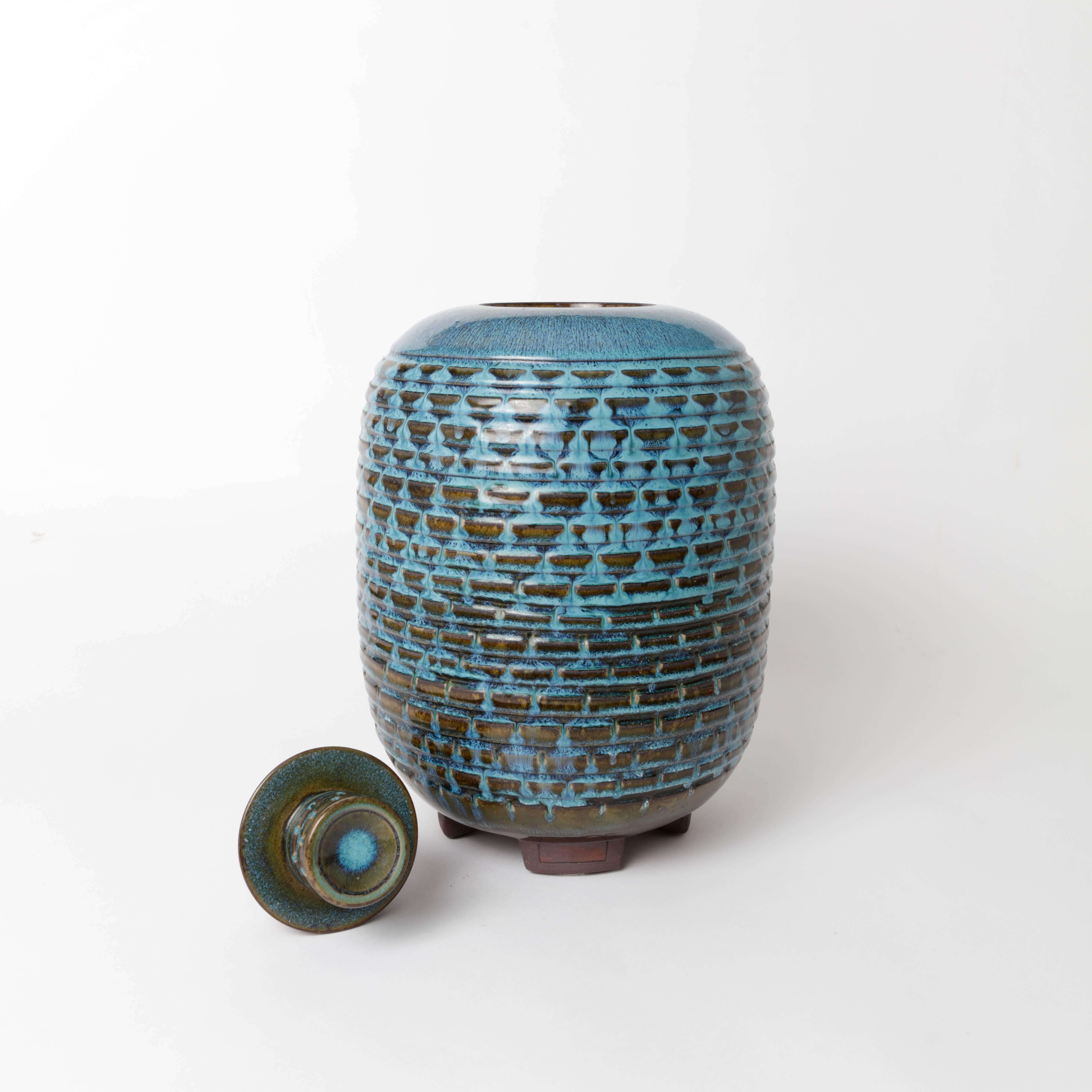 Mid-20th Century Unique Farsta Stoneware Lidded Urn by Wilhelm Kåge Gustavsberg, 1960 For Sale