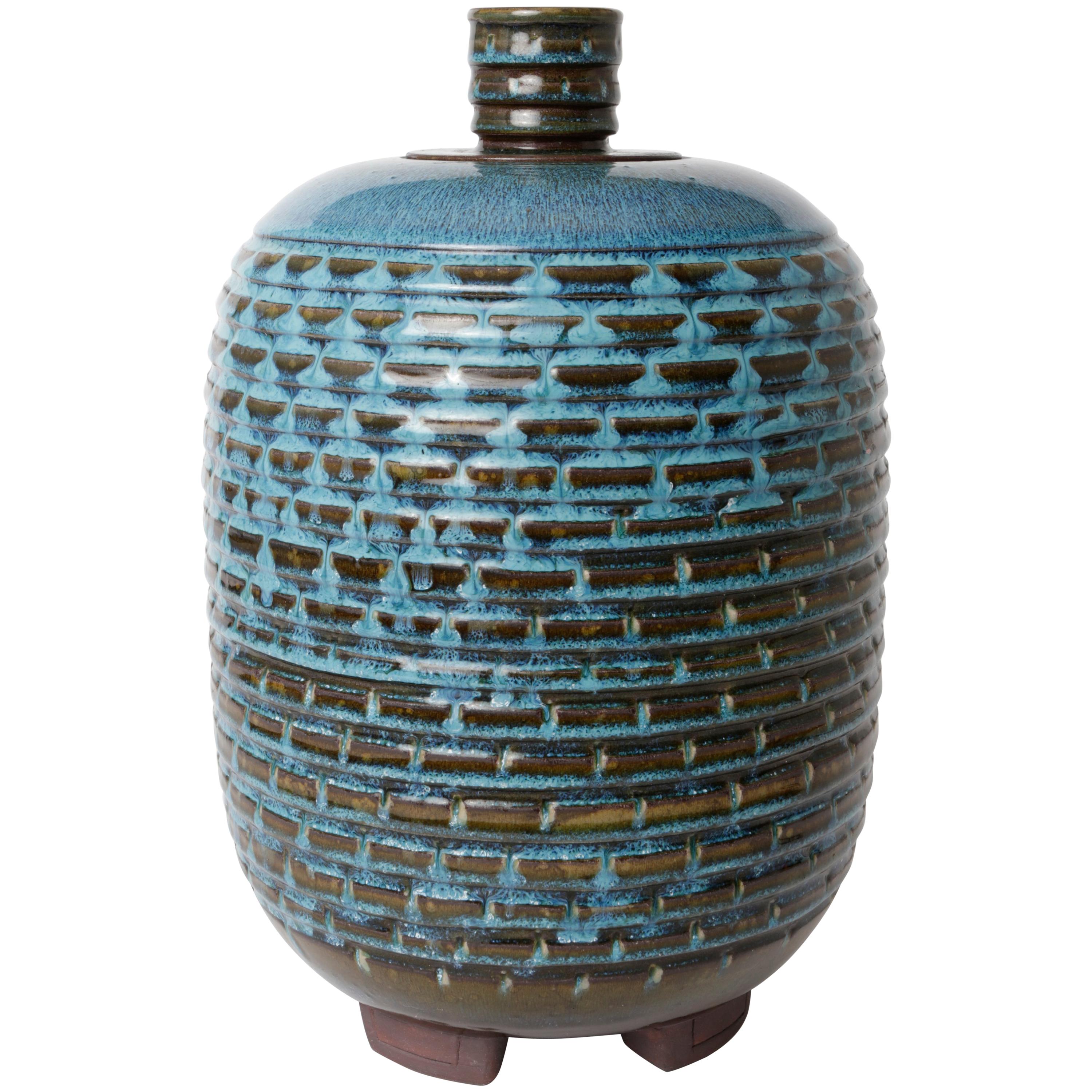 Unique Farsta Stoneware Lidded Urn by Wilhelm Kåge Gustavsberg, 1960 For Sale