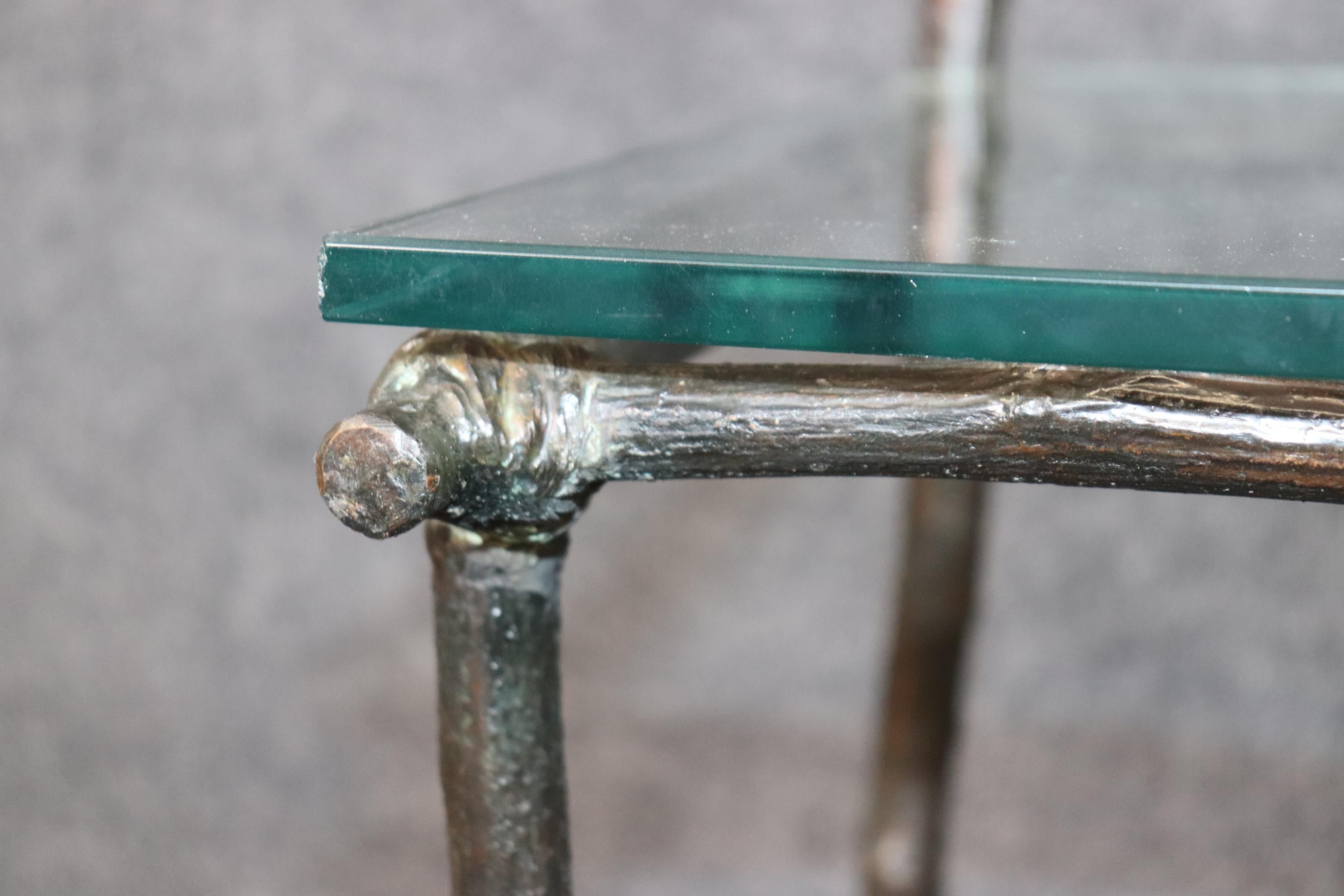 Unique Faux Bois Bronze and Glass Giacometti Style Console Table  For Sale 5