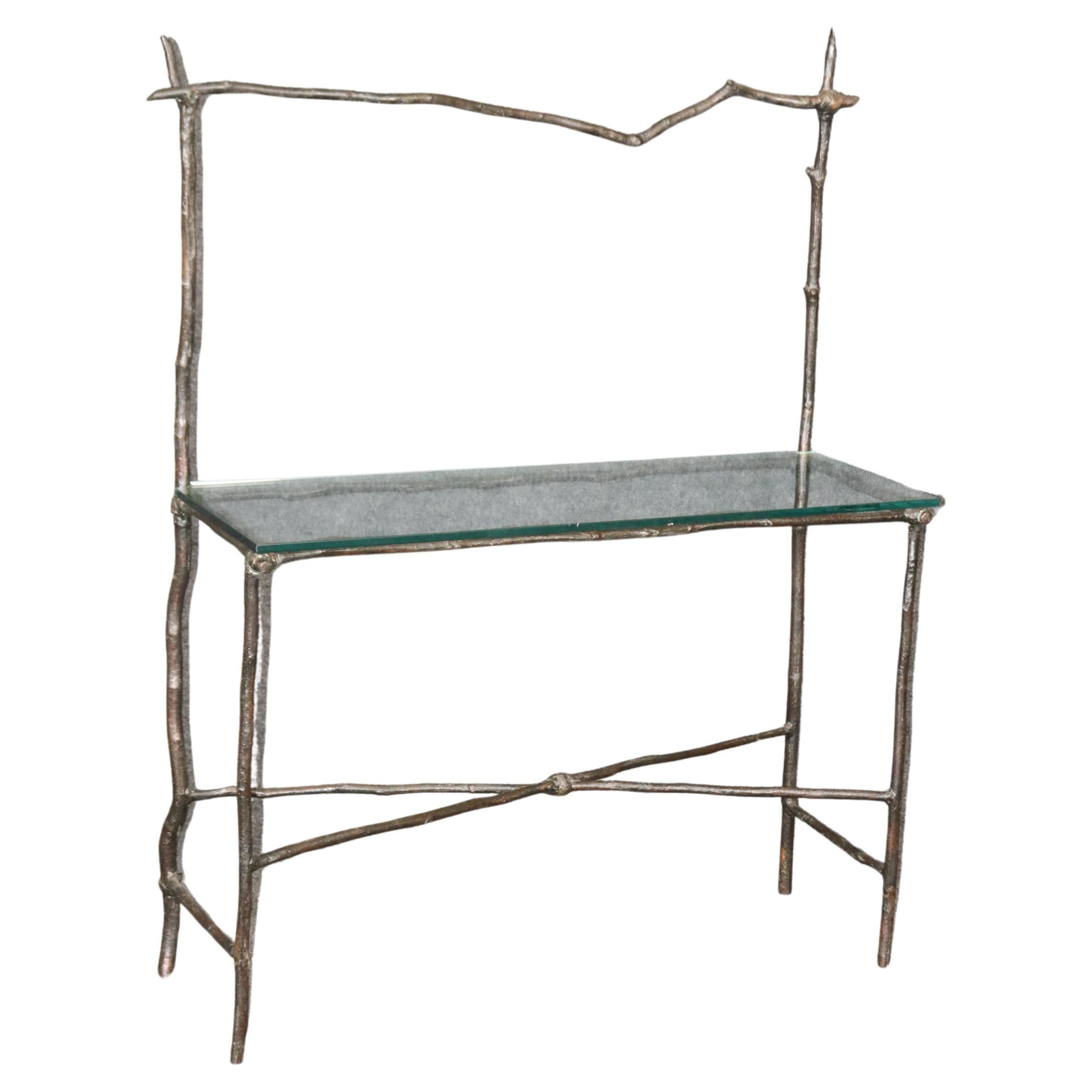 Unique Faux Bois Bronze and Glass Giacometti Style Console Table  For Sale