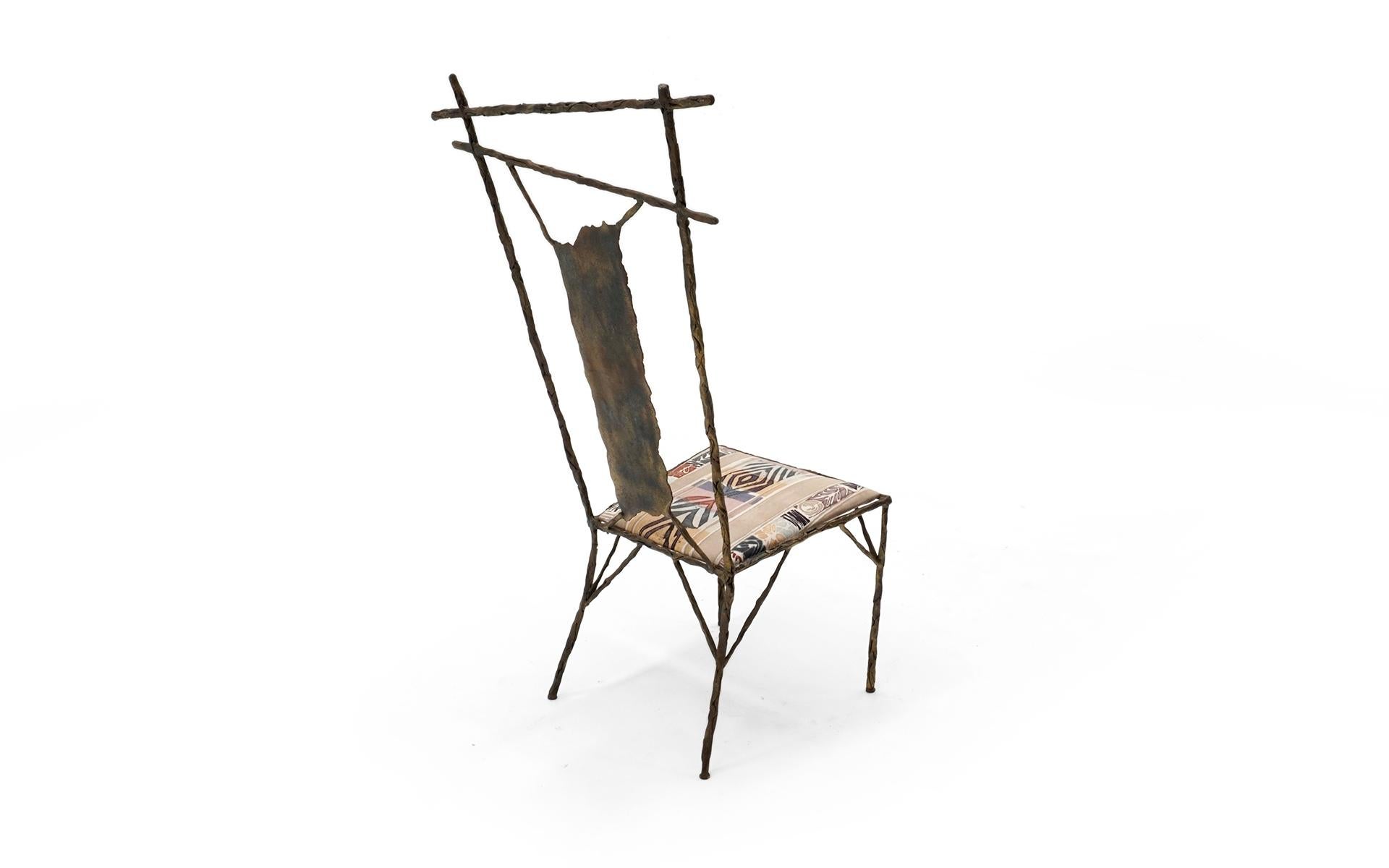 Upholstery Unique Faux Bois Chair, Artist Made of Hand Worked Iron, One of a Kind For Sale