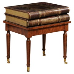 Vintage Unique Faux "Stacked Book" End Table with Three Drawers & Petite Caster Feet